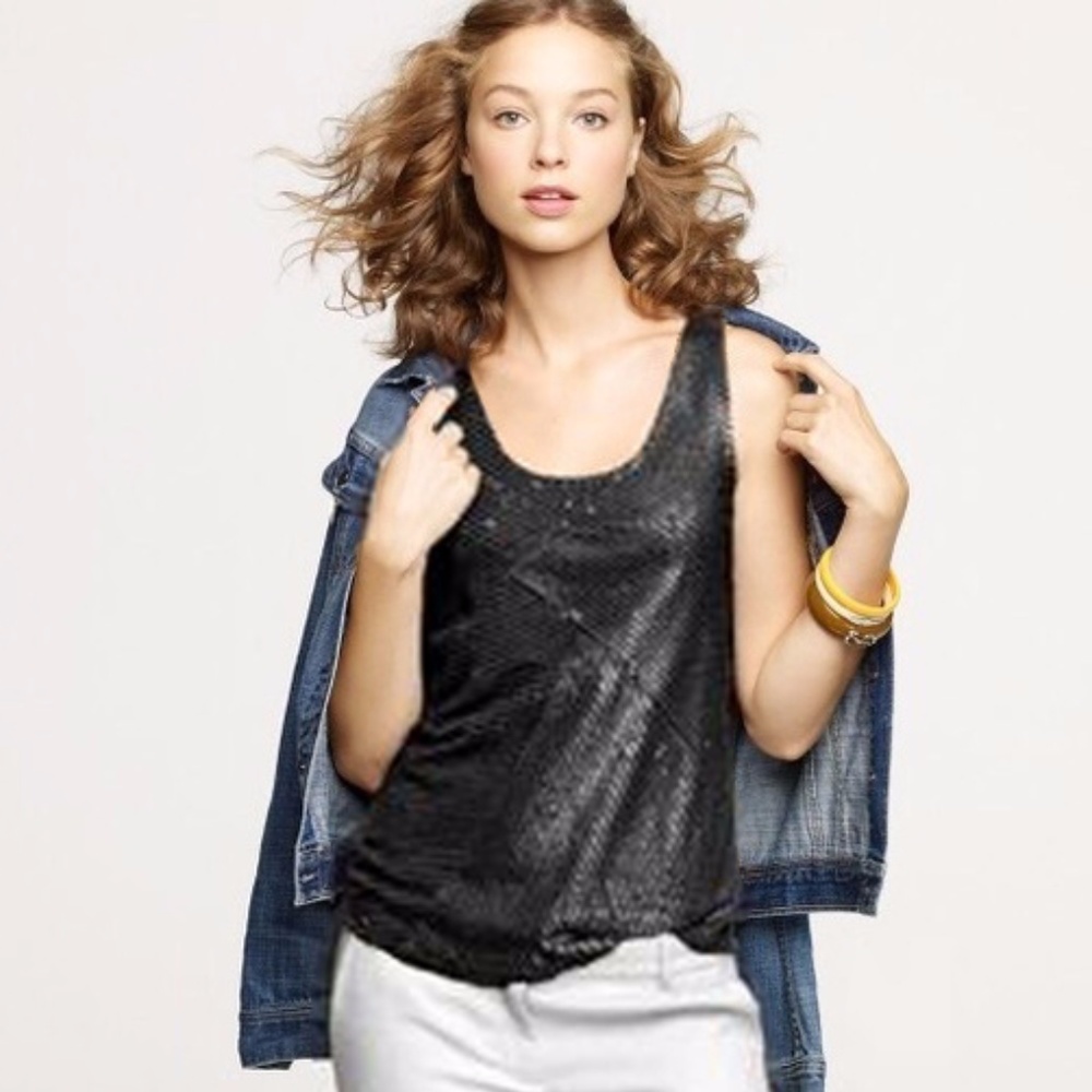J Crew Zig Zag Black Sequin Tank NWT